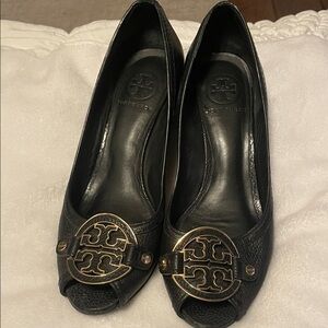 Tory Burch Black Heels with Gold Accents